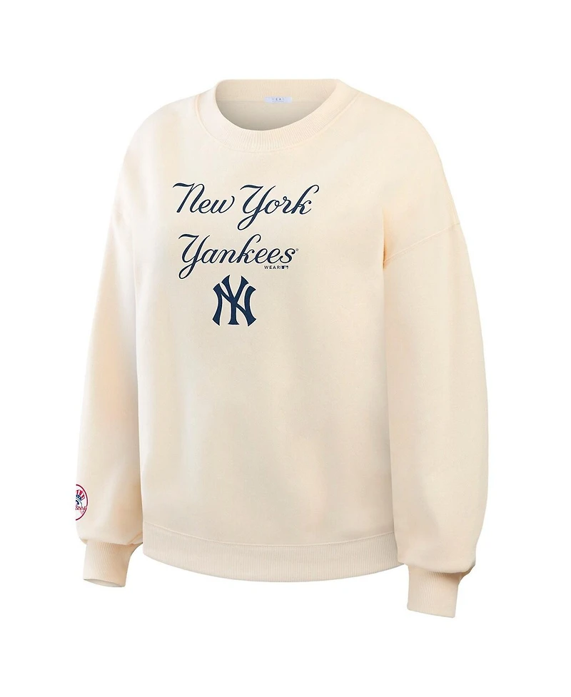 Wear by Erin Andrews Women's Cream New York Yankees Heavyweight Crew Neck Sweatshirt