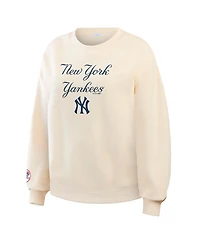 Wear by Erin Andrews Women's Cream New York Yankees Heavyweight Crew Neck Sweatshirt