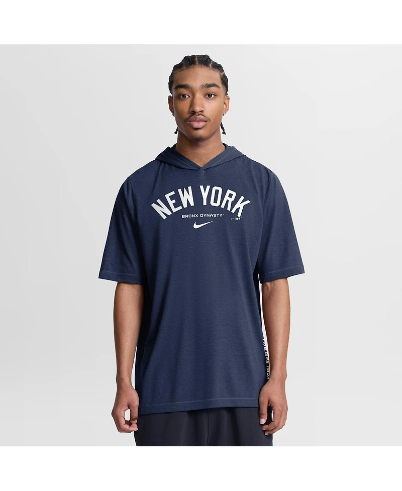 Nike Men's Navy New York Yankees Arched Wordmark Tri-Blend Hooded T-Shirt