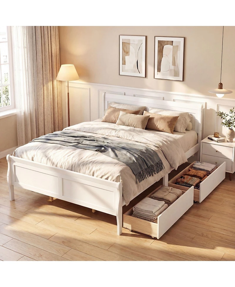 Costway Bed Frame with Storage Drawers, Wood Platform Headboard Footboard