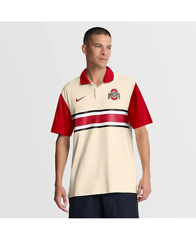 Nike Men's Natural/Scarlet Ohio State Buckeyes Vapor Primary Logo Dri-fit Polo Shirt