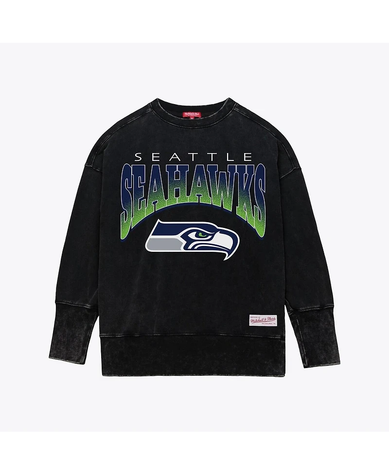Mitchell & Ness Women's Black Seattle Seahawks Delineate Mineral Wash Crewneck Sweatshirt