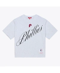 Mitchell & Ness Women's Heather Gray Philadelphia Phillies Script Cropped Boxy T-Shirt