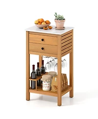 Slickblue Outdoor Storage Cabinet Acacia Wood Bar Table Faux Marble Top