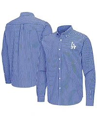 Antigua Men's Royal Los Angeles Dodgers Ellis Woven Tri-Blend Button-Down Shirt