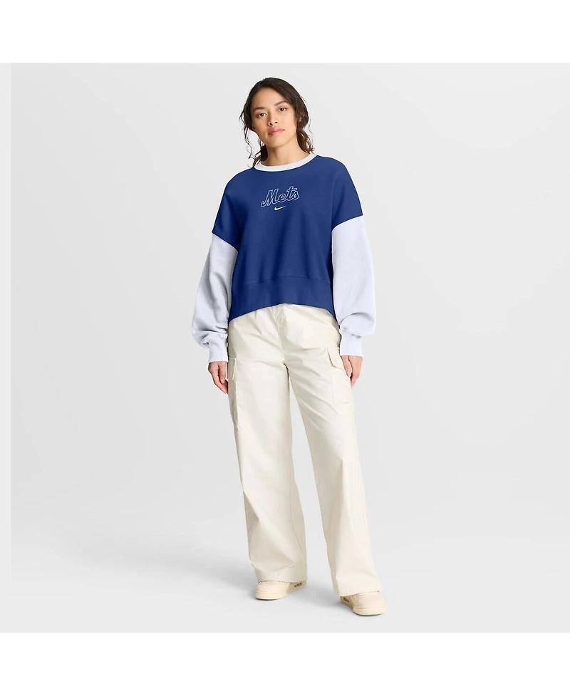 Nike Women's Royal/White New York Mets Oversized High Hip Fleece Sweatshirt