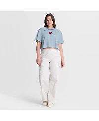 Nike Women's Light Blue/Cream Philadelphia Phillies Cooperstown Collection Striped Cropped T-Shirt