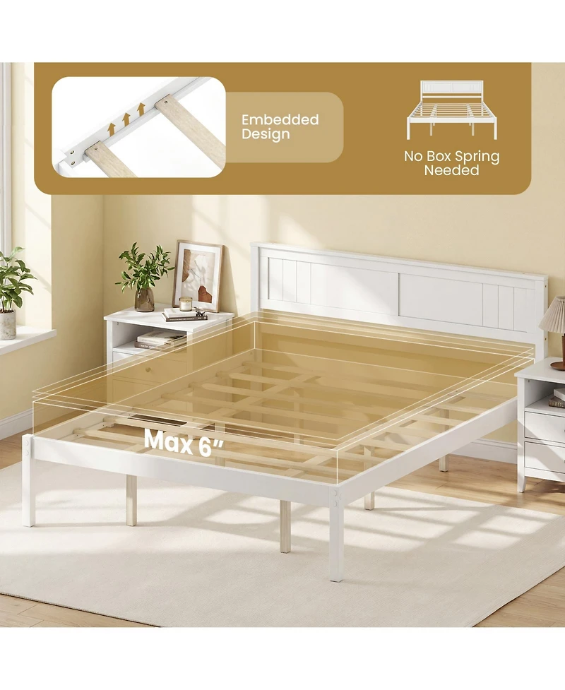 Sugift Sturdy Wooden Bed Frame with Headboard and Slat Support