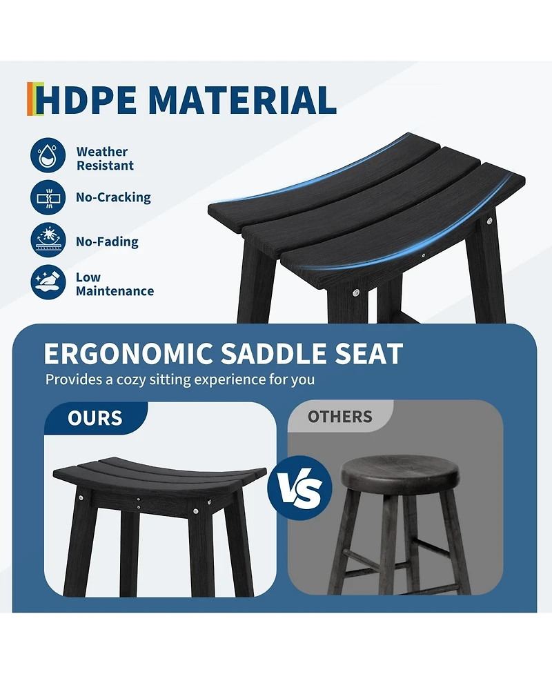 homfan Set of 2 Weatherproof Hdpe Outdoor Patio Bar Stools, Backless Resin Counter Height Chairs with Footrest for Garden Poolside Lawn Bistro Kitchen
