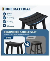 homfan Set of 2 Weatherproof Hdpe Outdoor Patio Bar Stools, Backless Resin Counter Height Chairs with Footrest for Garden Poolside Lawn Bistro Kitchen