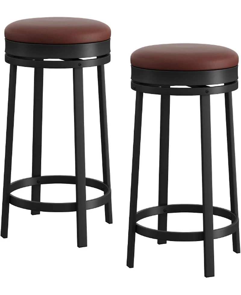 homfan Set of 2 Modern Adjustable Bar Stools, Round Faux Leather Seat, 360degree (s) Swivel, Metal Frame Footrest, 127kg Capacity for Kitchen Dining