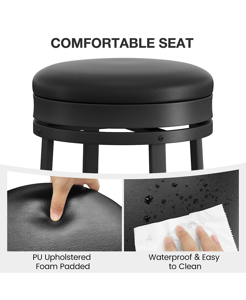 homfan Set of 2 24 Inch Swivel Counter Height Bar Stools, Backless Round Pu Leather Seat, Strong Metal Frame Modern Chairs for Kitchen