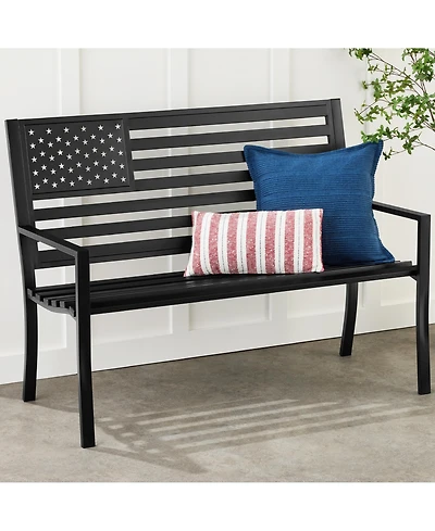 Best Choice Products Indoor Outdoor Steel Garden Bench American Flag Backrest, 790lb Capacity
