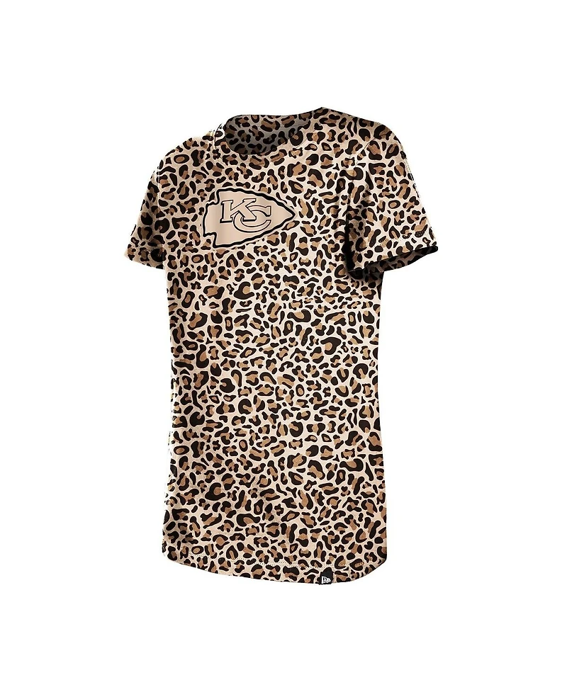 New Era Big Girls Tan Kansas City Chiefs Mom Me Leopard T-Shirt