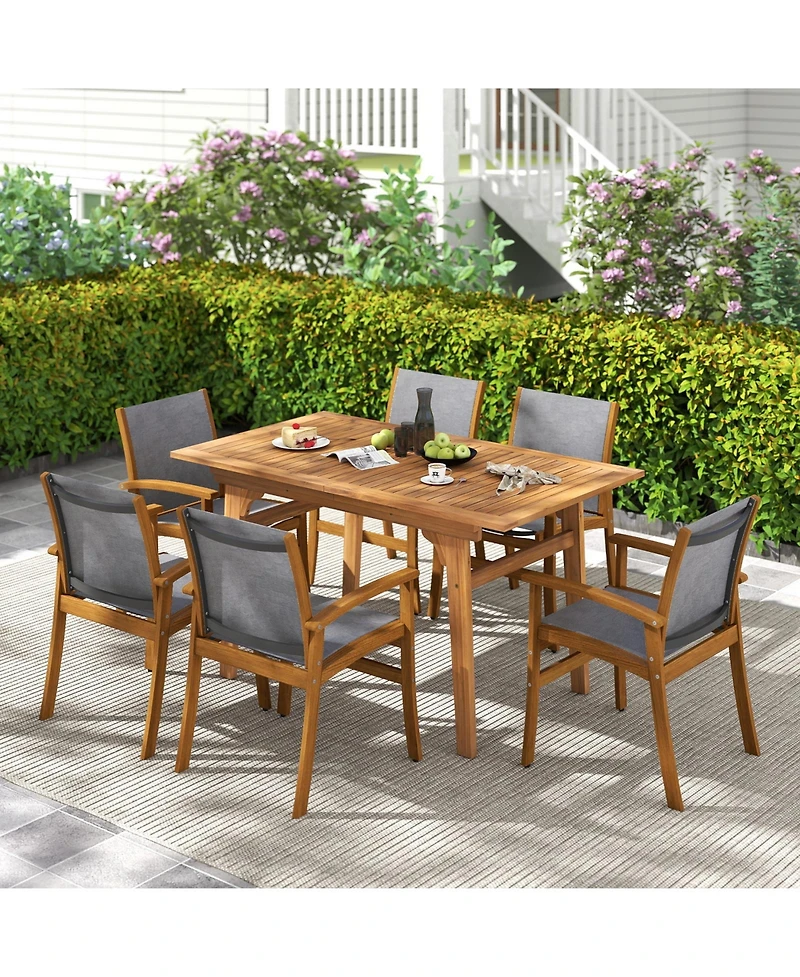 Sugift 9-Piece Acacia Wood Outdoor Patio Dining Set with Expandable Table