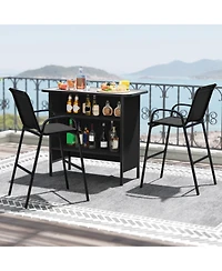 Sugift 3-Piece Outdoor Bar Set with Footrest and 2-Tier Storage Shelf