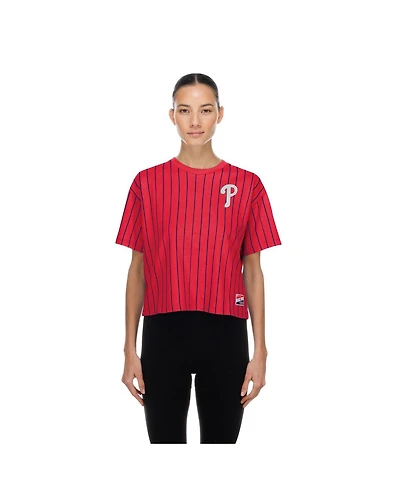 New Era Women's Red Philadelphia Phillies Throwback Meshback Pinstripe Boxy T-Shirt
