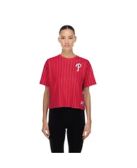 New Era Women's Red Philadelphia Phillies Throwback Meshback Pinstripe Boxy T-Shirt