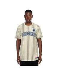 New Era Men's Cream Los Angeles Dodgers Throwback Meshback Pinstripe T-Shirt