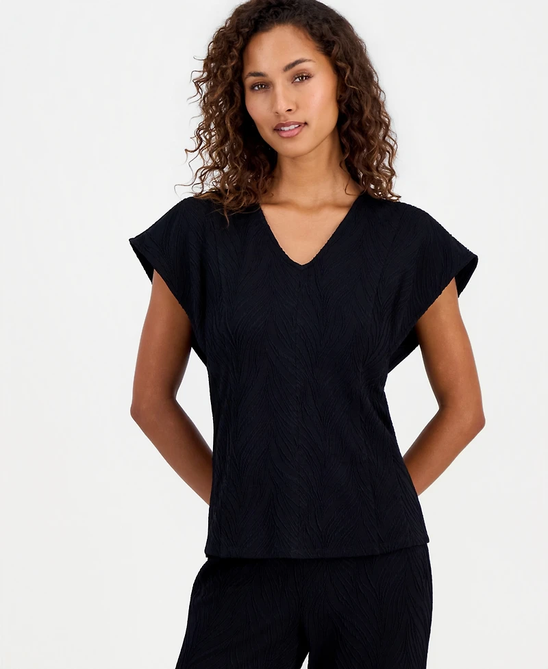 Anne Klein Petite Knit V-Neck Flutter Short-Sleeve Top