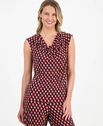 Anne Klein Women's Printed Cowlneck Sleeveless Top