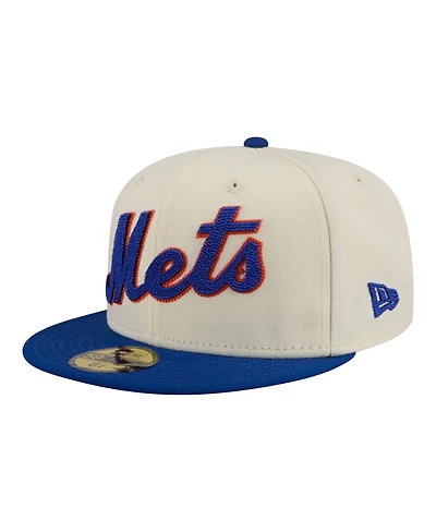 New Era Men's Cream York Mets Two-Tone Stitch 59FIFTY Fitted Hat