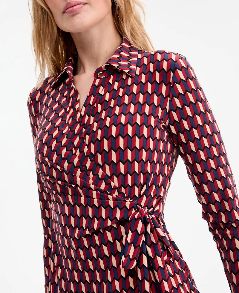 Anne Klein Women's Printed Faux-Wrap Tie-Waist Dress