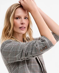 Anne Klein Women's Check Notch-Collar Scrunch-Sleeve Jacket