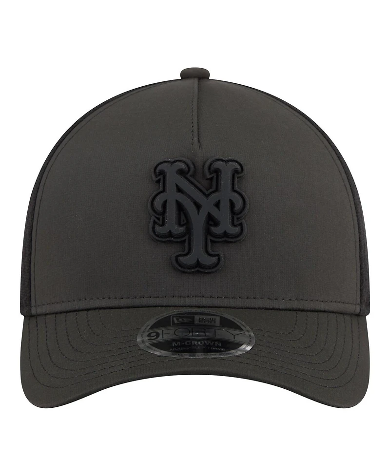 New Era Men's Black New York Mets Badged M-Crown A-Frame 9FORTY Trucker Adjustable Hat