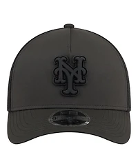 New Era Men's Black New York Mets Badged M-Crown A-Frame 9FORTY Trucker Adjustable Hat