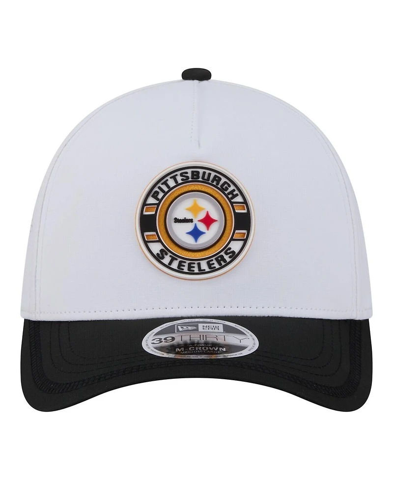New Era Men's White/Black Pittsburgh Steelers Patch 39THIRTY A-Frame M-Crown Perforated Flex Hat