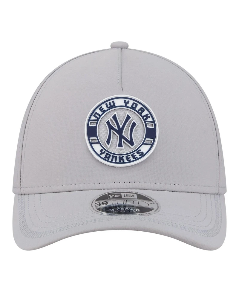 New Era Men's Gray York Yankees Patch 39THIRTY A-Frame M-Crown Perforated Flex Hat