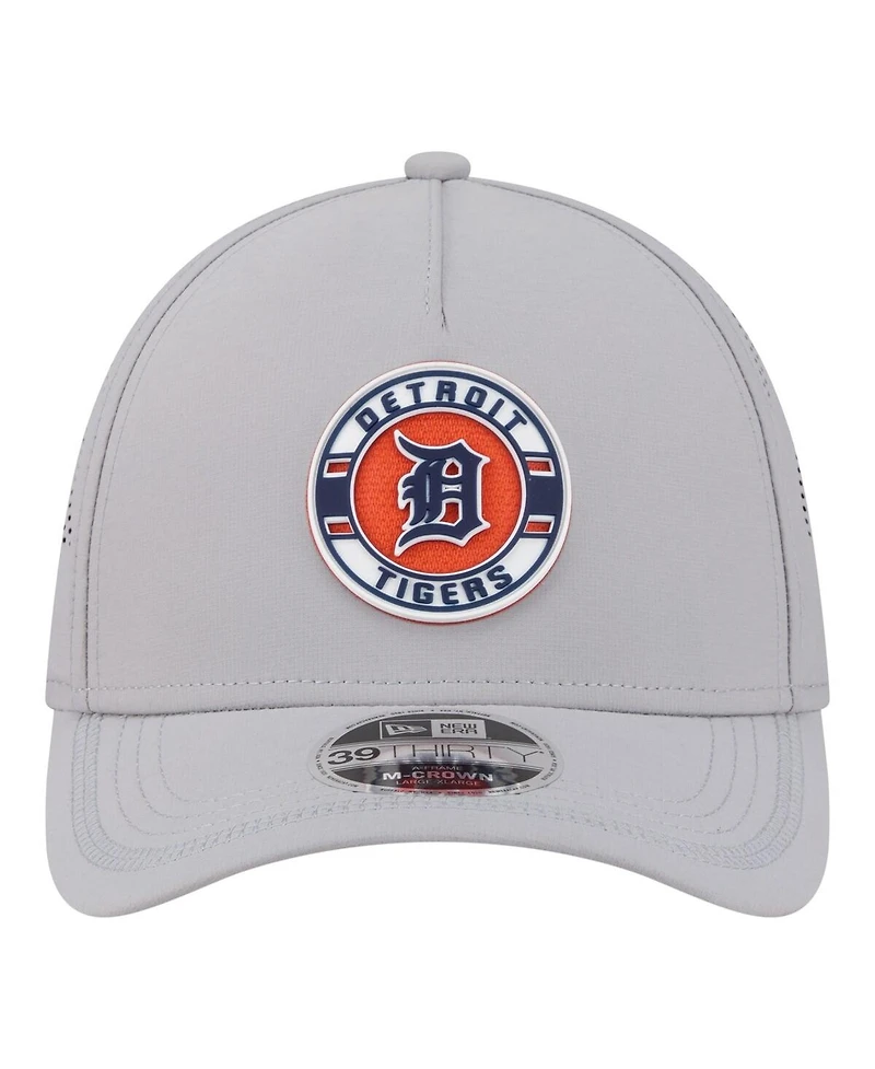 New Era Men's Gray Detroit Tigers Patch 39THIRTY A-Frame M-Crown Perforated Flex Hat