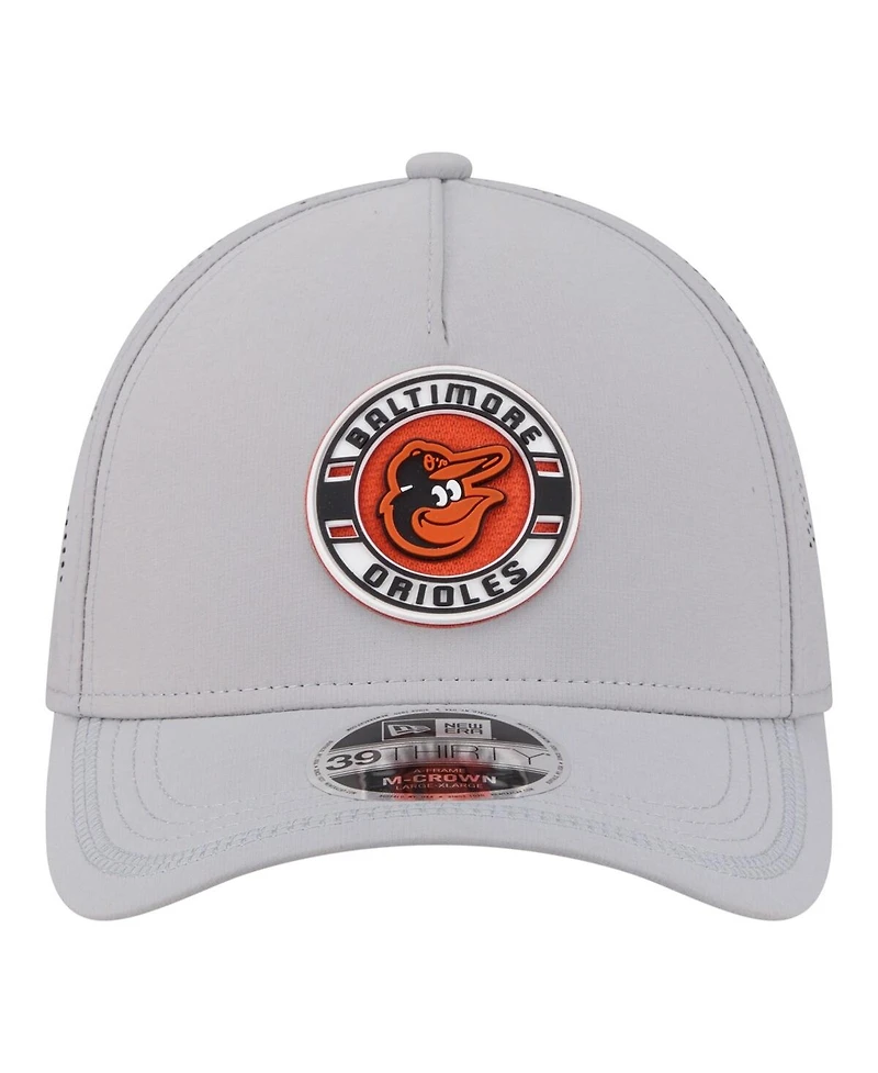 New Era Men's Gray Baltimore Orioles Patch 39THIRTY A-Frame M-Crown Perforated Flex Hat