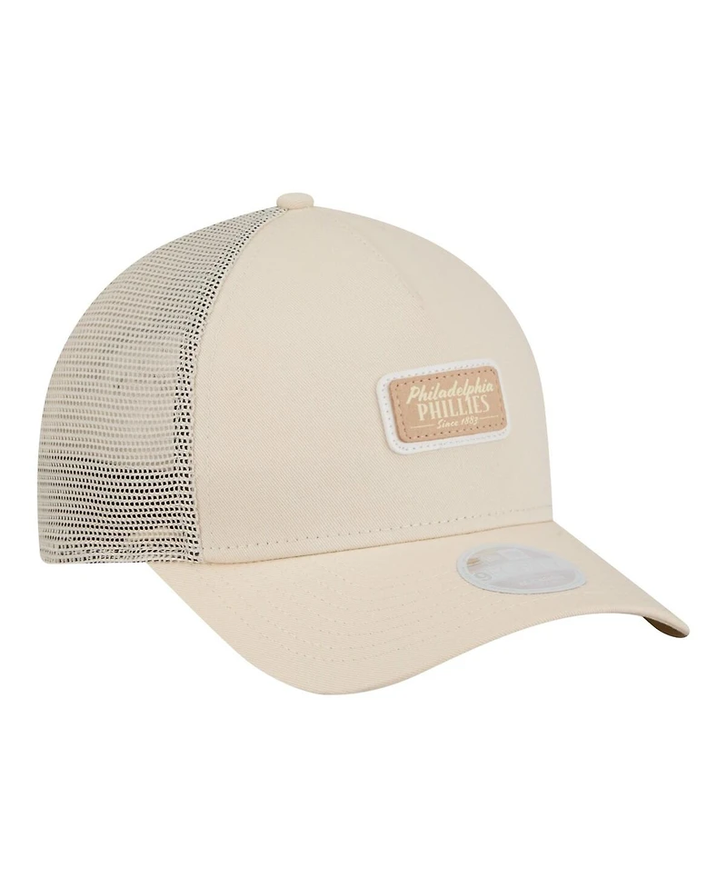 New Era Women's Light Beige Philadelphia Phillies Tonal Patch 9FORTY M-Crown A-Frame Trucker Adjustable Hat
