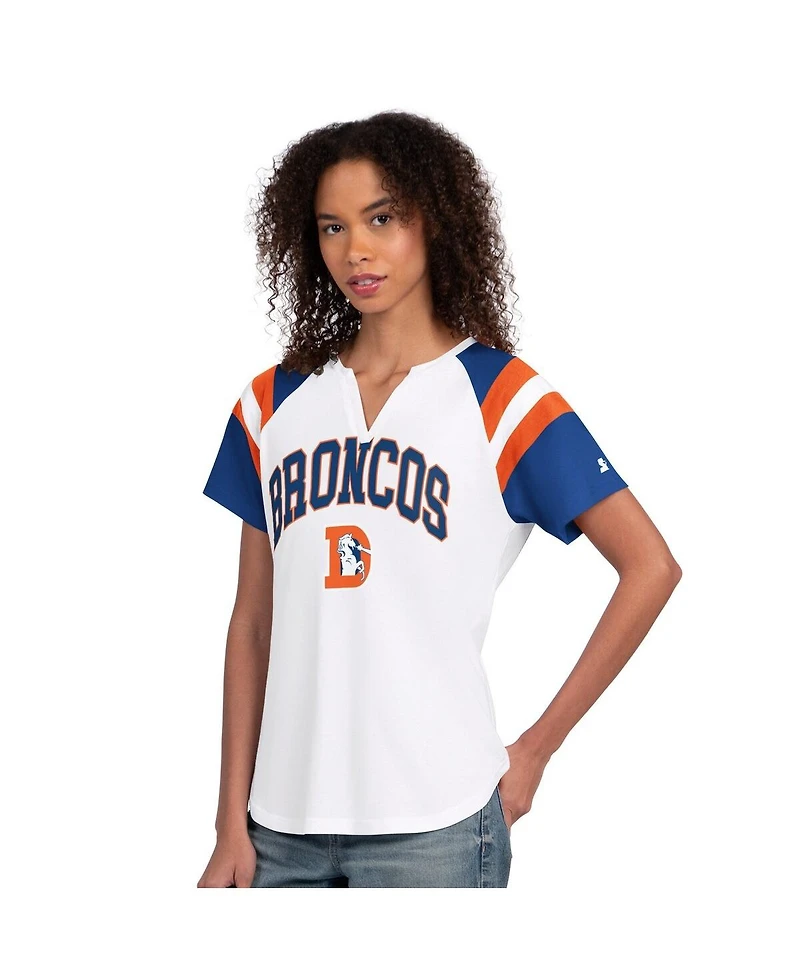 Starter Women's White Denver Broncos Game On Notch Neck T-Shirt