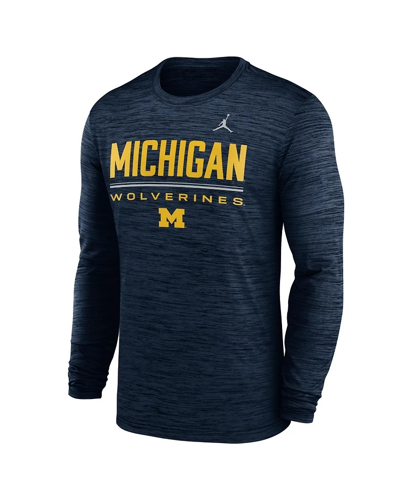 Jordan Men's Navy Michigan Wolverines Sideline Velocity Dri-fit Long Sleeve T-Shirt