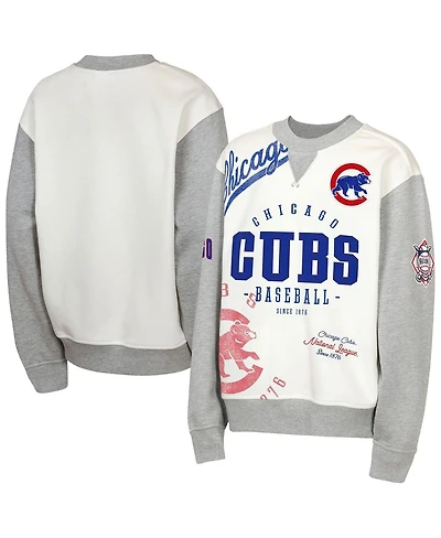 Outerstuff Big Boys and Girls Cream/Gray Chicago Cubs League Power Hit Fleece Sweatshirt