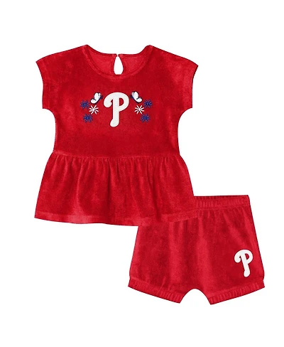 Outerstuff Girls Toddler 2-Piece Red Philadelphia Phillies Hop Base Fashion T-Shirt and Shorts Set