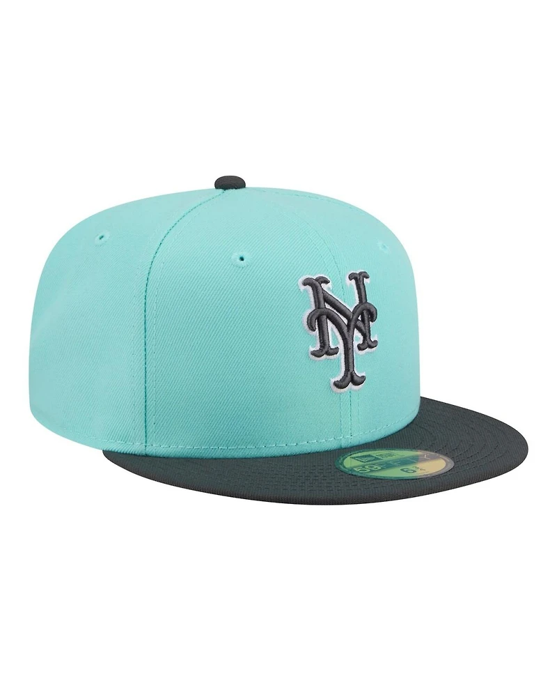 New Era Men's Turquoise/Charcoal York Mets Two-Tone Color Pack 59FIFTY Fitted Hat