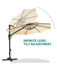 homfan 10FT Cantilever Umbrella, 360degree(s) Rotation & Tilt, Waterproof Windproof 600D Fabric, Rustproof Aluminum Frame Base, for Garden, Patio