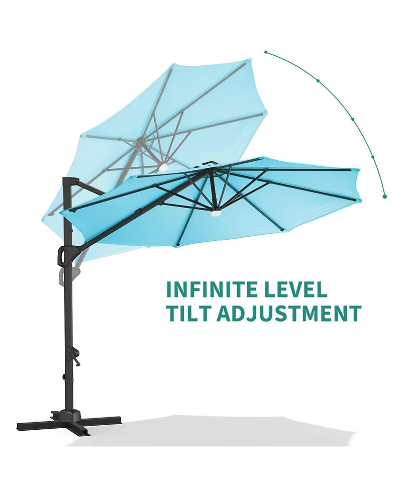 homfan 10FT Cantilever Umbrella, 360degree(s) Rotation & Tilt, Waterproof Windproof 600D Fabric, Rustproof Aluminum Frame Base, for Garden, Patio