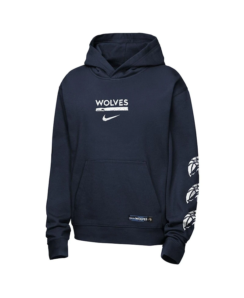 Nike Big Boys and Girls Navy Minnesota Timberwolves Courtside Club Premiere Hoodie