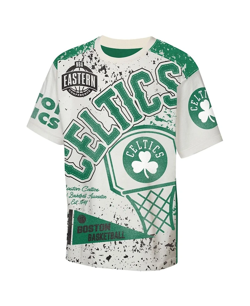 Outerstuff Big Boys and Girls Cream Boston Celtics Top Player All-Over-Print T-Shirt