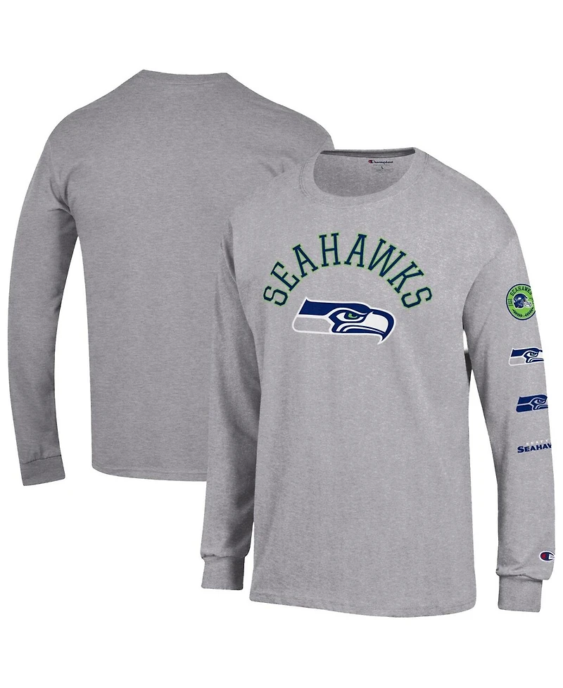Champion Men's Heather Gray Seattle Seahawks Seal Long Sleeve T-Shirt
