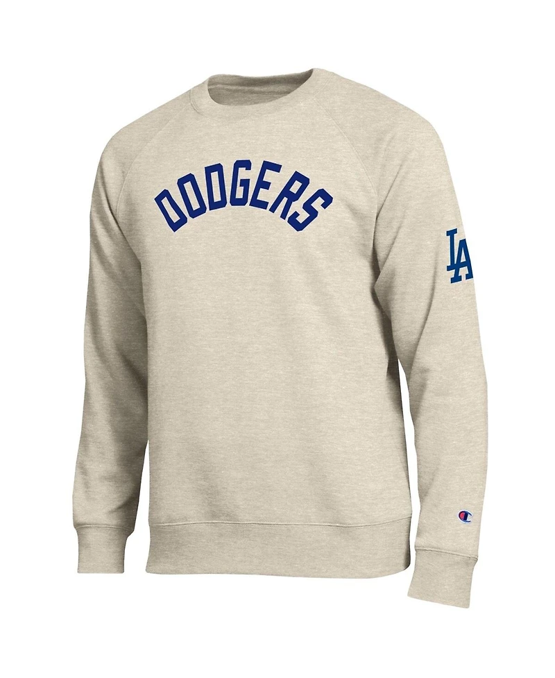 Champion Men's Oatmeal Los Angeles Dodgers All-Star Soft Felt Raglan Sweatshirt
