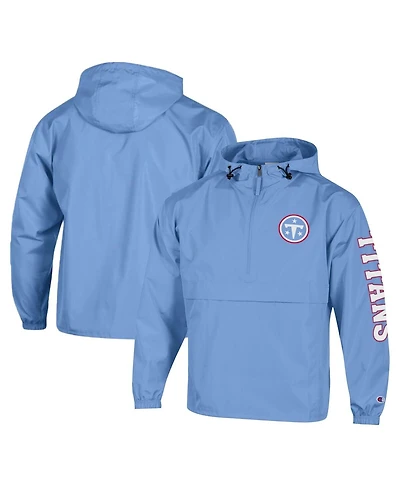 Champion Men's Light Blue Tennessee Titans Packable Hooded Windbreaker Half-Zip Jacket