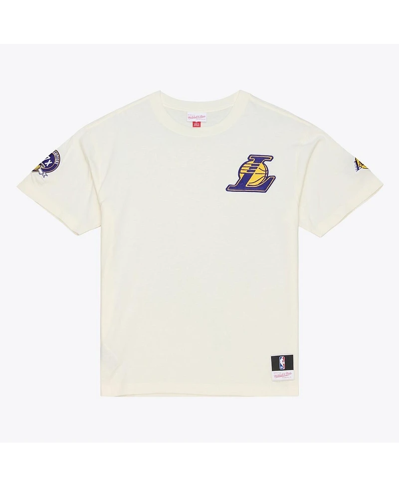 Mitchell & Ness Men's Cream Los Angeles Lakers Hardwood Classics Chainstitch Premium T-Shirt