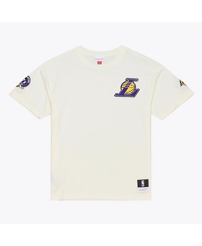 Mitchell & Ness Men's Cream Los Angeles Lakers Hardwood Classics Chainstitch Premium T-Shirt