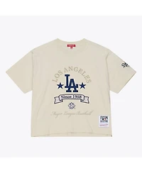 Mitchell & Ness Women's Cream Los Angeles Dodgers Cooperstown Yacht Rock Boxy Cropped T-Shirt